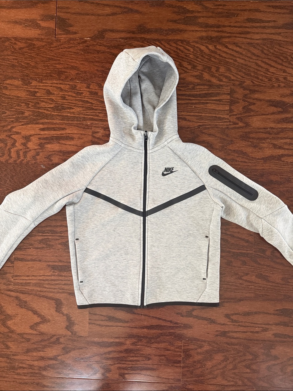 Nike tech Light Gray Kids Zip Hoodie with Black Accents